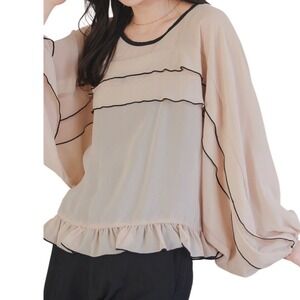 H&M Divided Sheer Ruffle Long Sleeve‎ Top Cream Size L